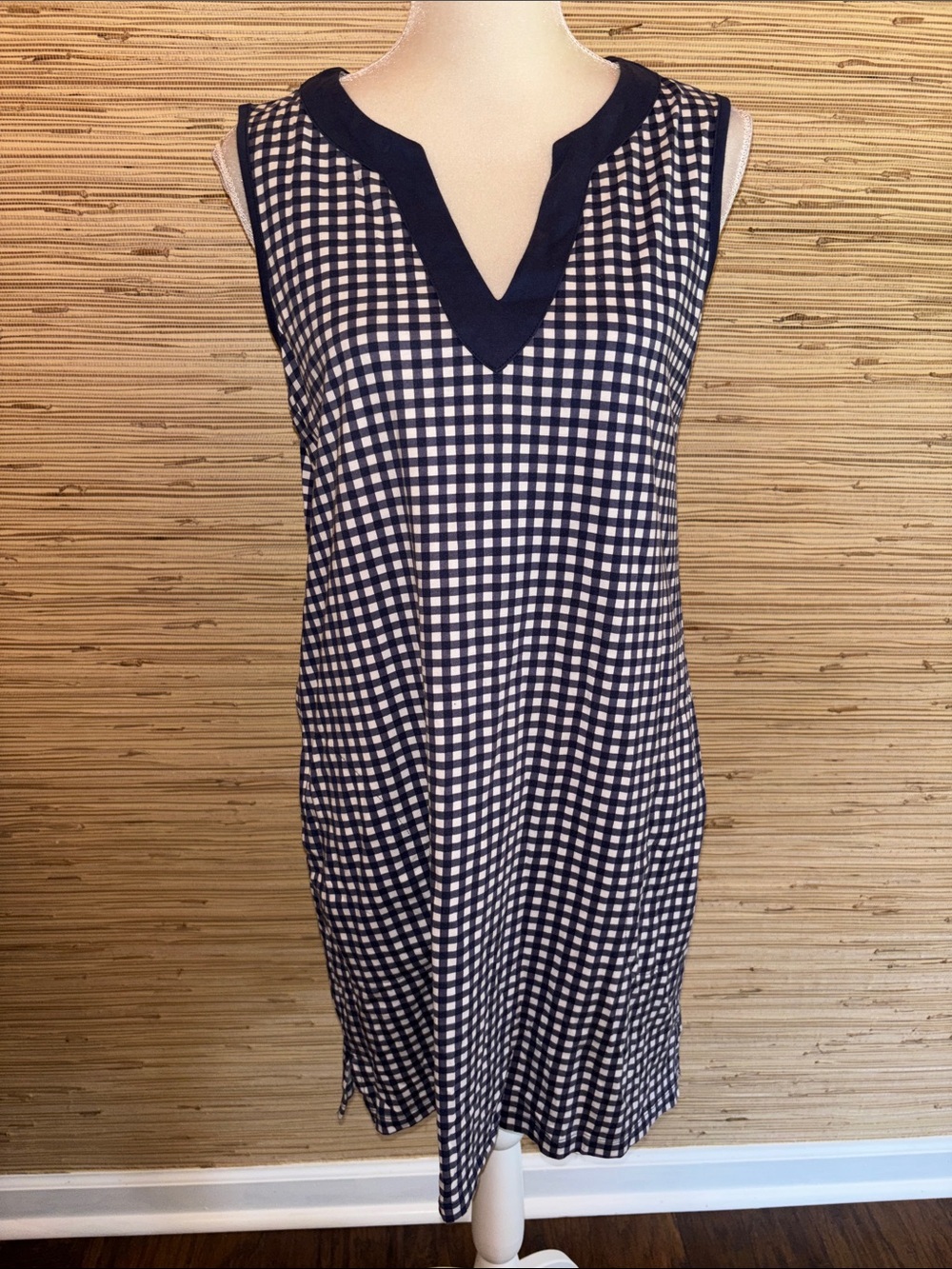 Draper James Lands’ End Sleeveless Navy & White Gingham Swim Cover-Up Dress med